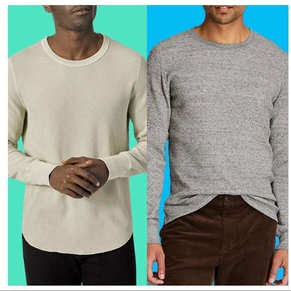 Michael Kors L Cotton Gray Waffle Knit Crewneck Pullover Thermal - Picture 16 of 16